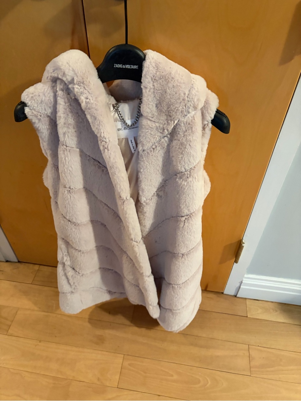BCBGeneration Plush Faux Fur Hooded Vest in Blush
